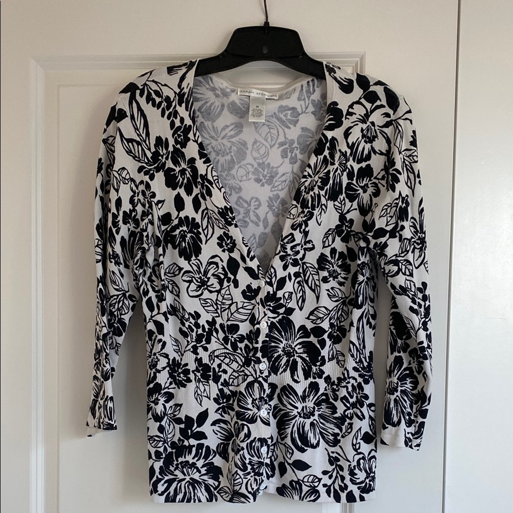 Floral Black and White Cardigan
